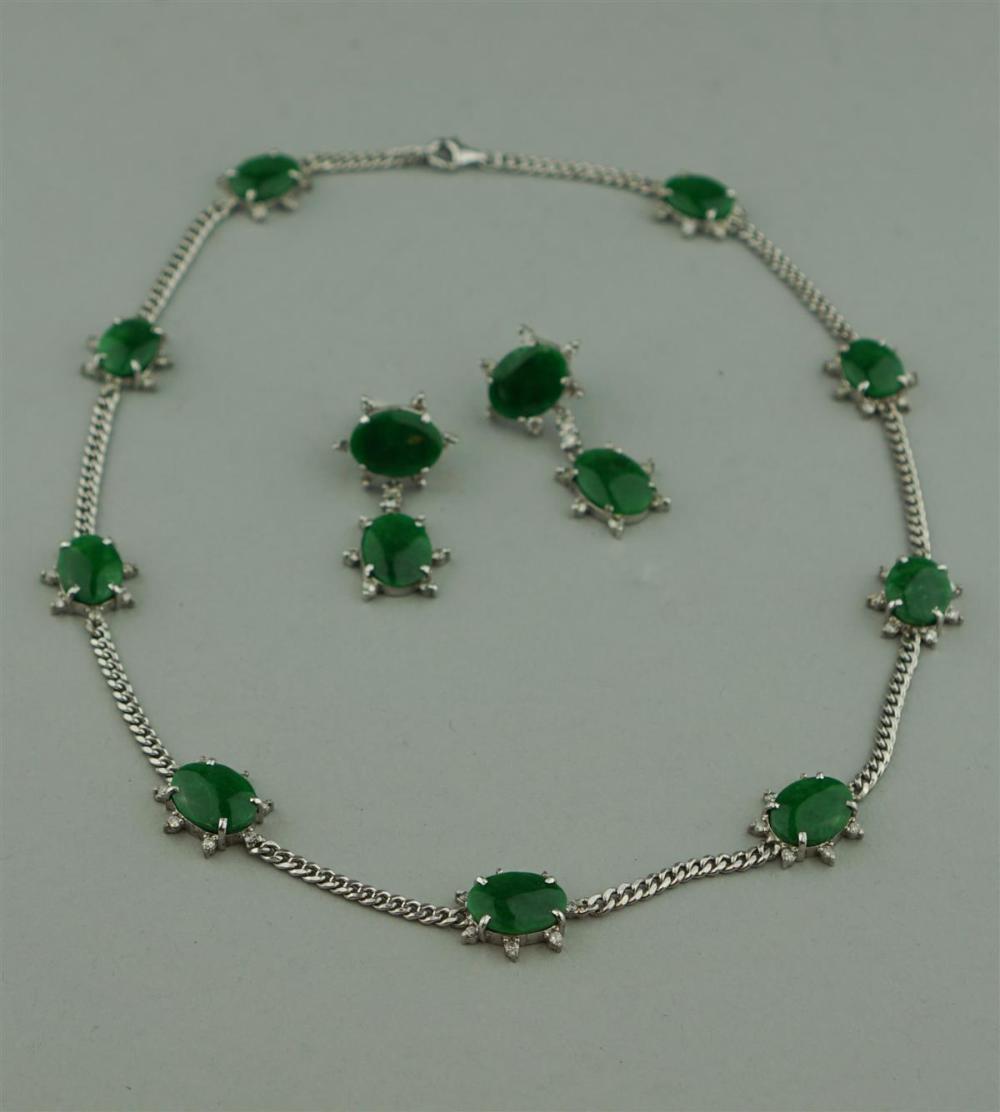 JADE, DIAMOND AND 14K WHITE GOLD