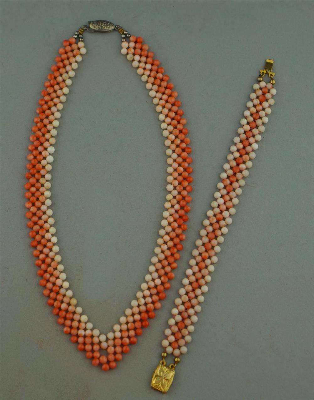 WHITE TO PINK CORAL BEAD NECKLACE