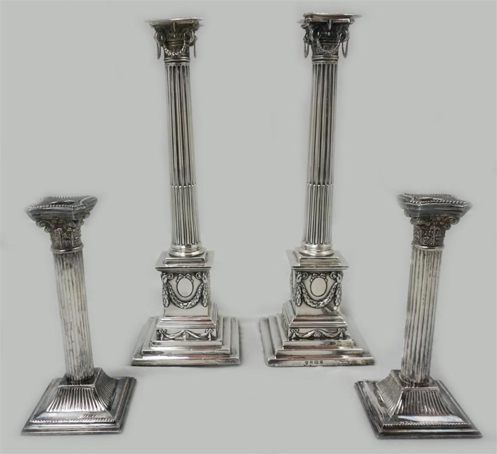 TWO PAIRS OF SILVERPLATED COLUMNAR