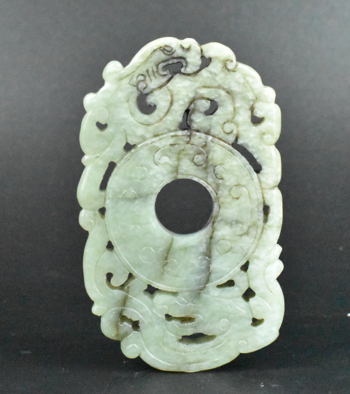 CHINESE JADE CARVED PLAQUE W DRAGON  33a2bf