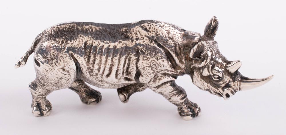 ASPREY (LONDON) SILVER MODEL OF A RHINOCEROS,