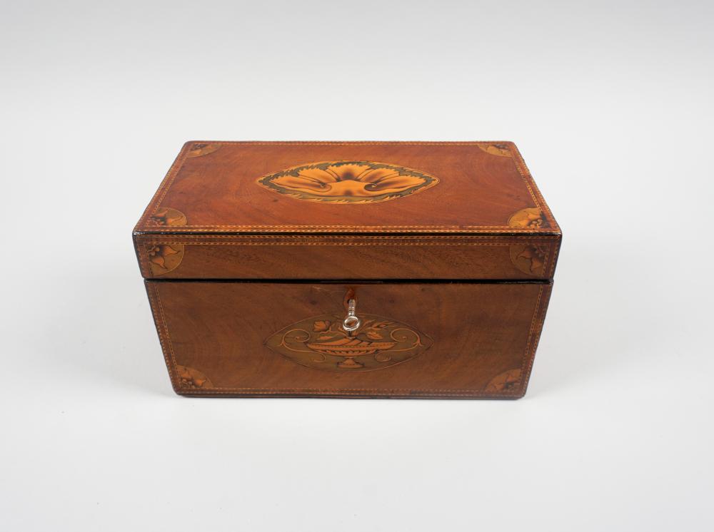 GEORGE III MAHOGANY AND MARQUETRY