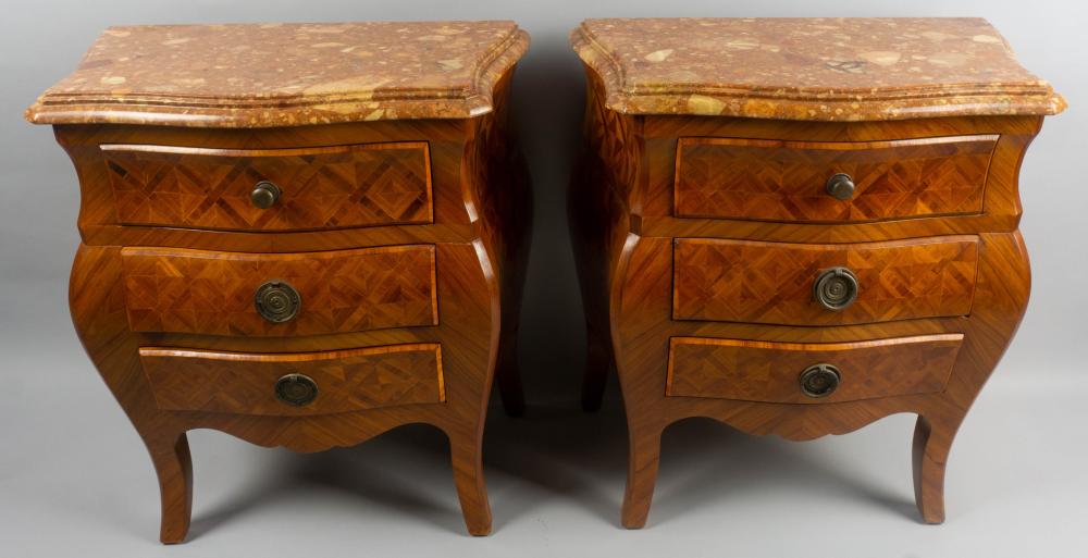 PAIR OF THREE DRAWER MARQUETRY