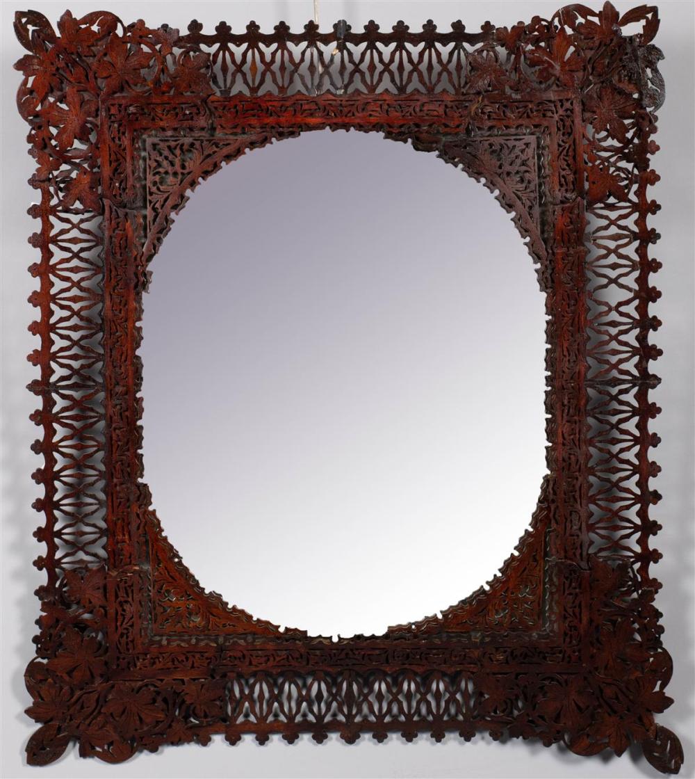 COUNTRY CARVED CHERRY MIRROR EARLY 33cc07