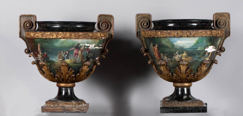 PAIR OF CLASSICAL PARCEL-GILT PAINTED