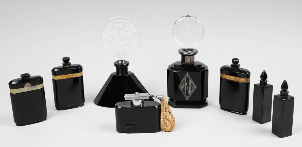 GROUP OF CZECH ART DECO BLACK GLASS