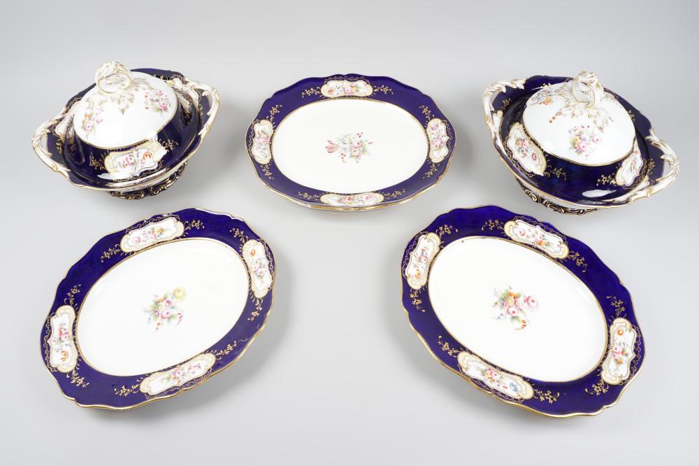 TWO COVERED DISHES AND THREE PLATTERS  33cc4c