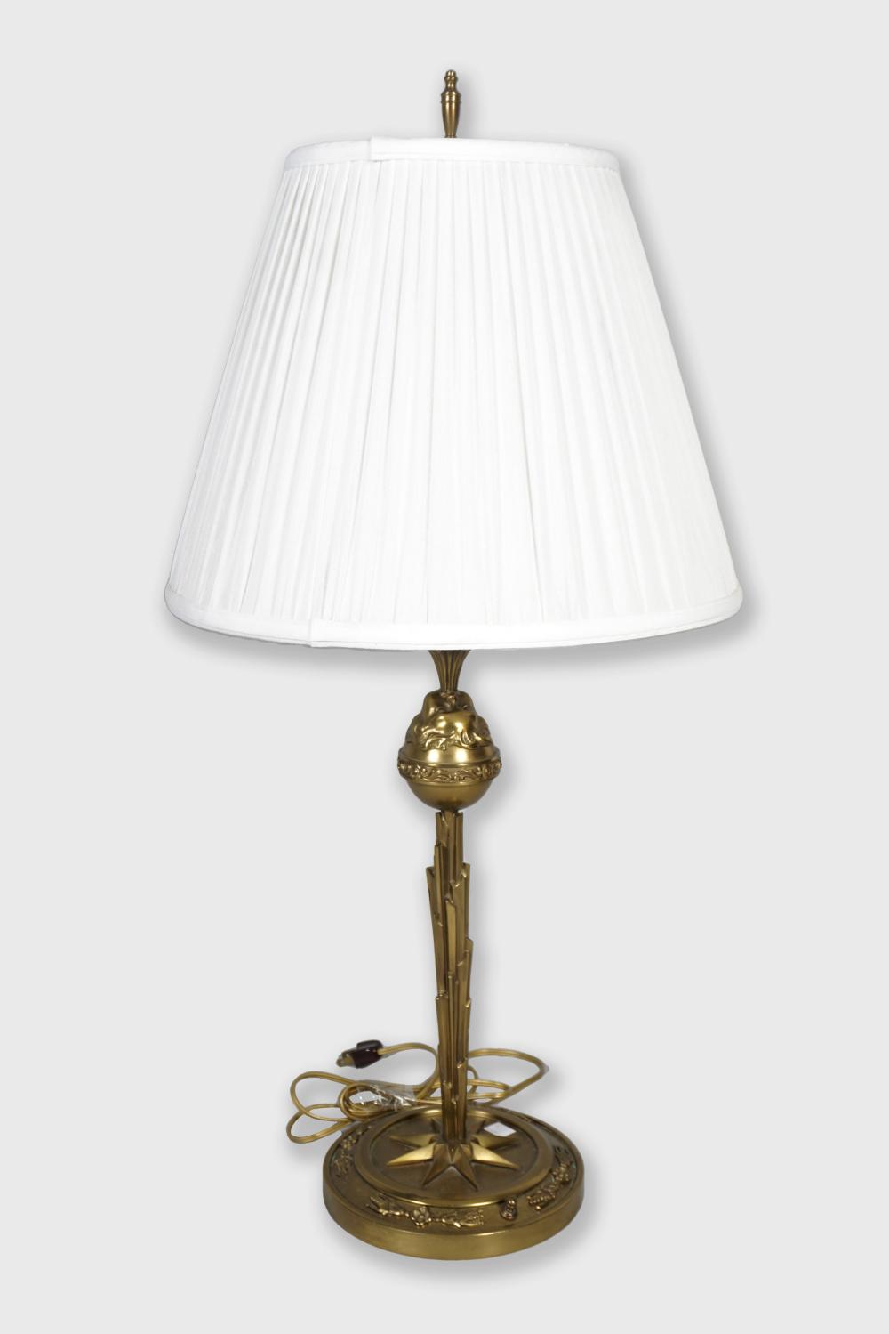 BRONZE TABLE LAMP WITH SHADEBRONZE TABLE