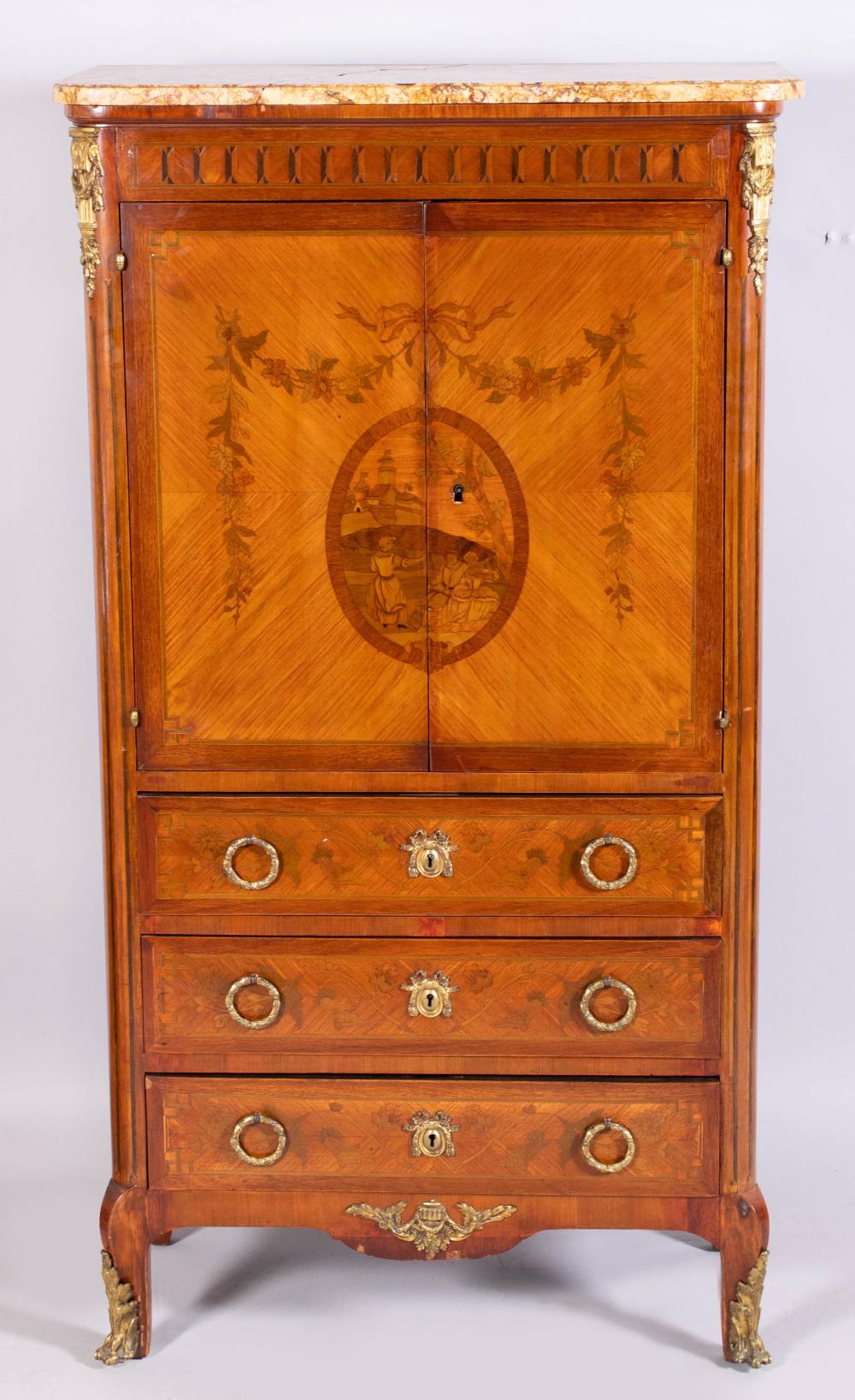 LOUIS XV STYLE CABINET WITH MARQUETRY,