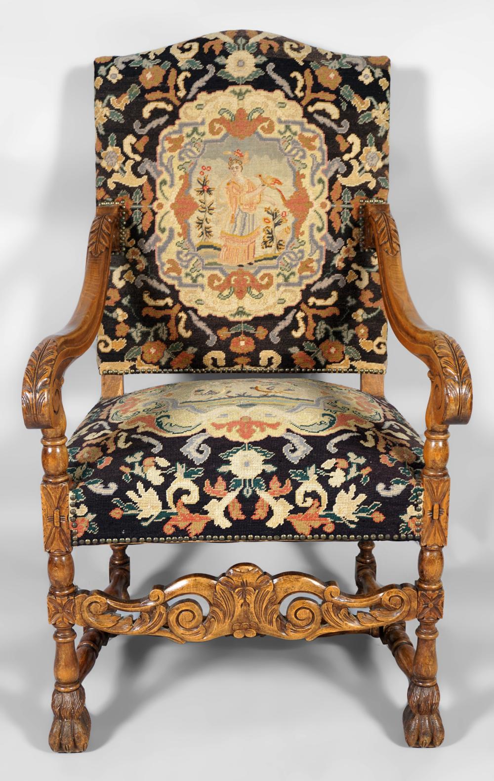 BAROQUE STYLE WALNUT OPEN ARMCHAIR