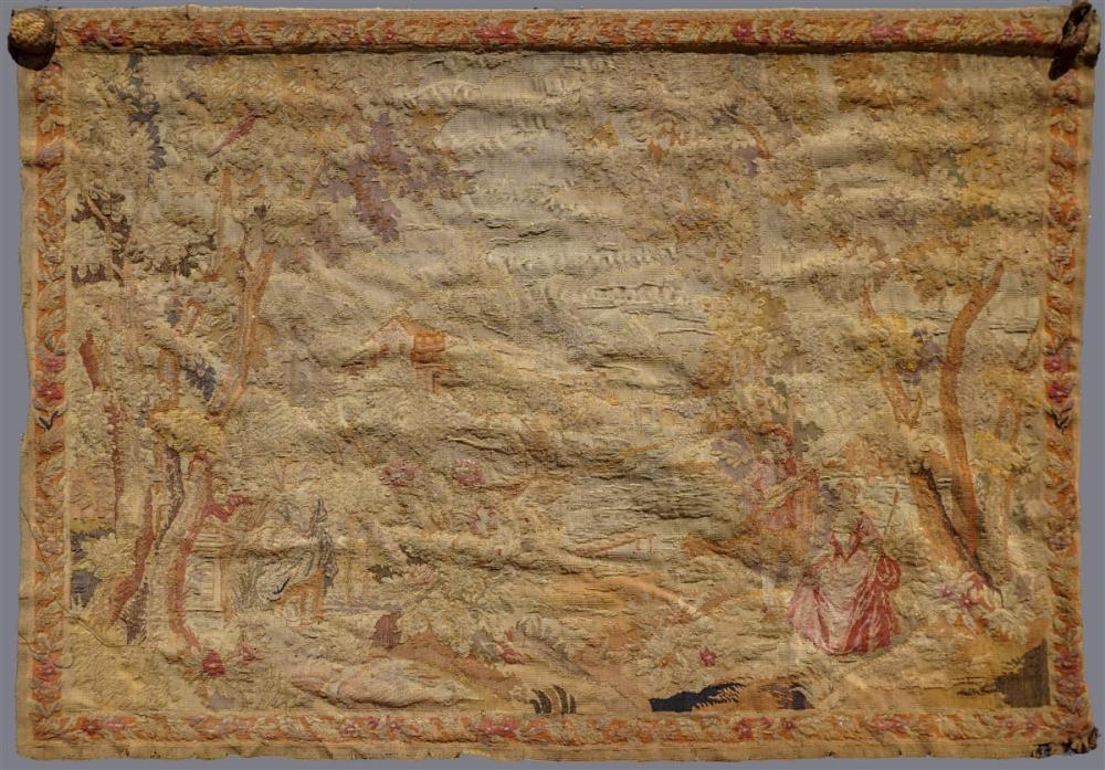 FRENCH PASTORAL WOOL TAPESTRY,