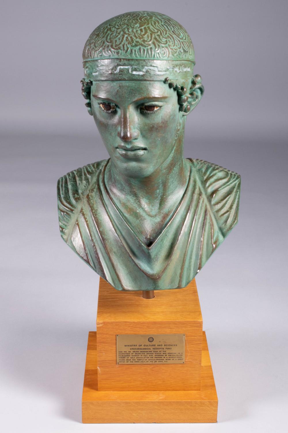 PATINATED PLASTER BUST OF THE CHARIOTEER