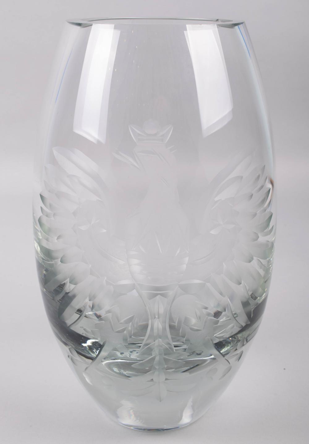 POLISH EAGLE ETCHED GLASS VASE 33cef6