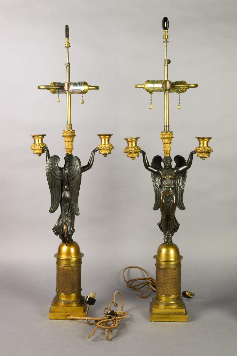 PAIR OF EMPIRE BRONZE AND GILT-BRONZE