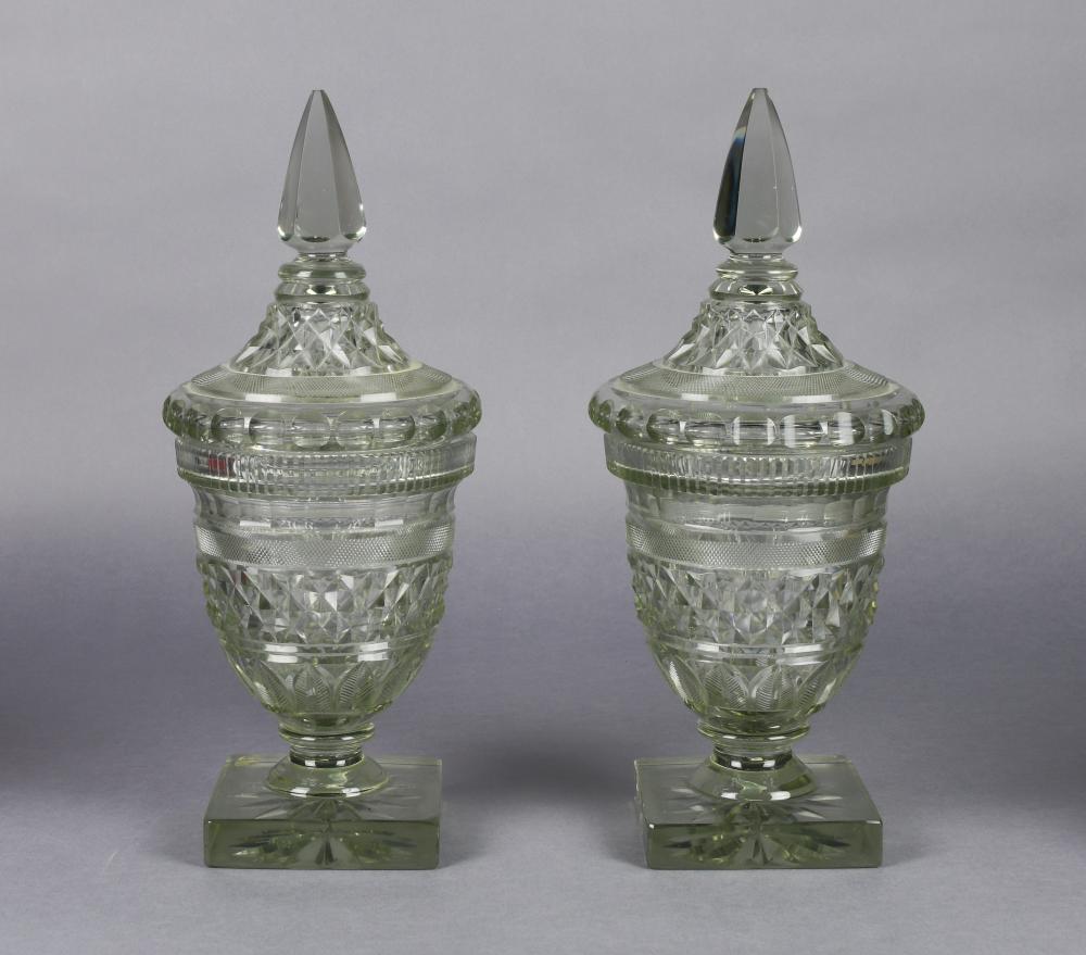 PAIR OF DECORATIVE CUT GLASS LIDDED