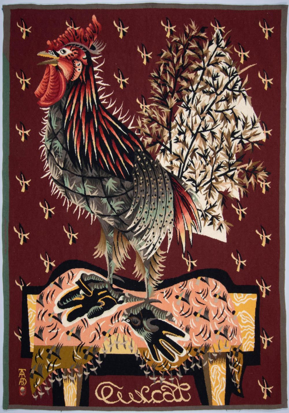 SMALL AUBUSSON ROOSTER TAPESTRY