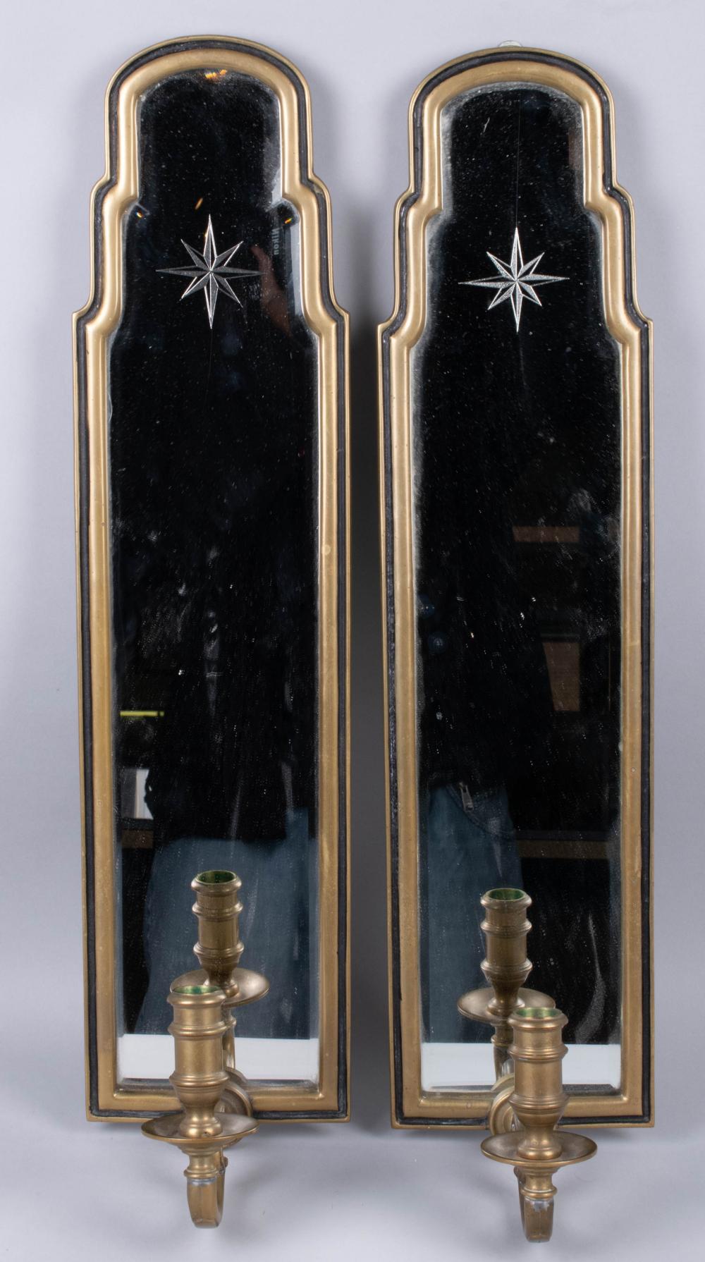 PAIR OF QUEEN ANNE BRASS AND MIRROR 33d0ab