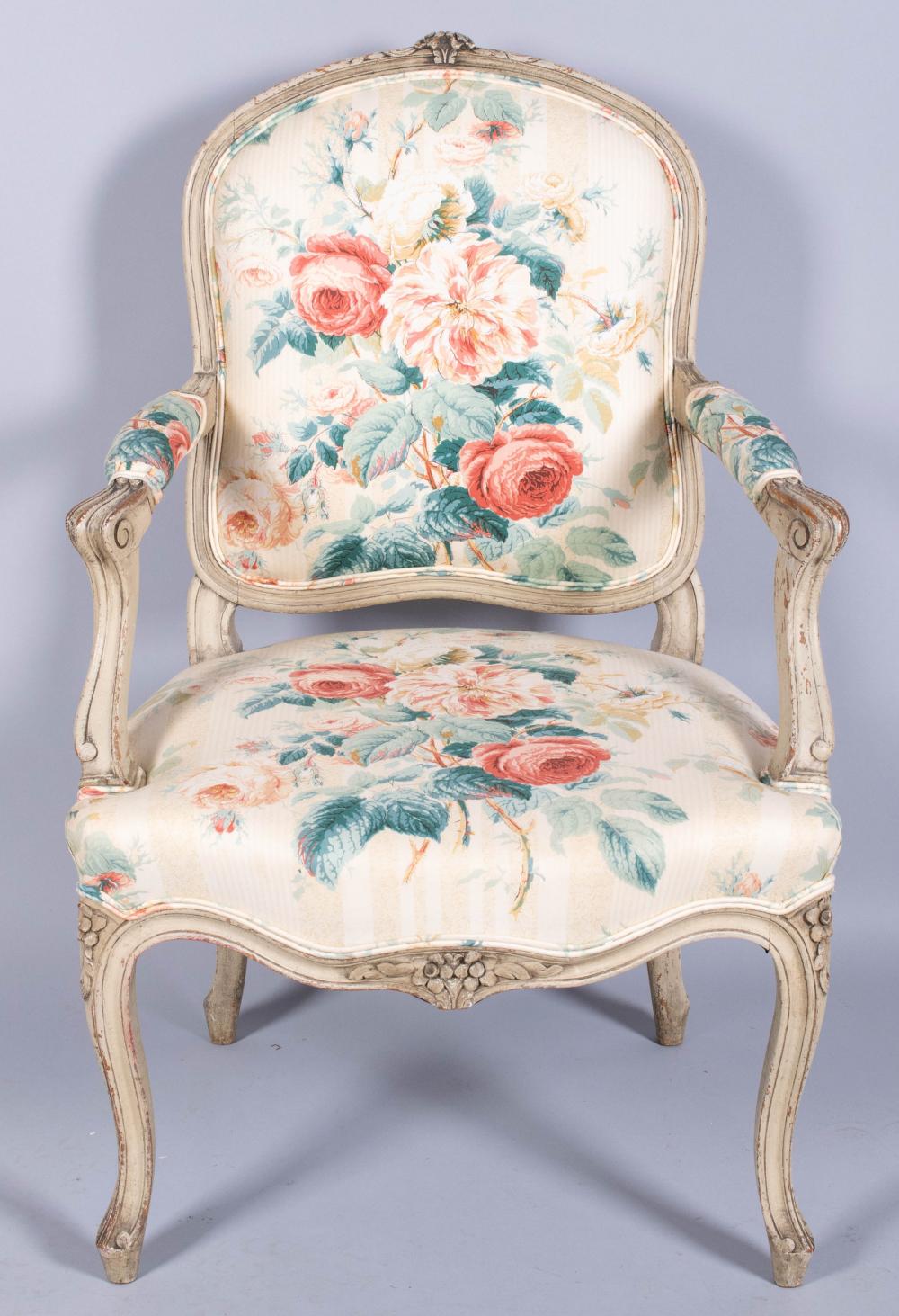 LOUIS XV STYLE GREEN PAINTED FAUTEUIL 33d0cf