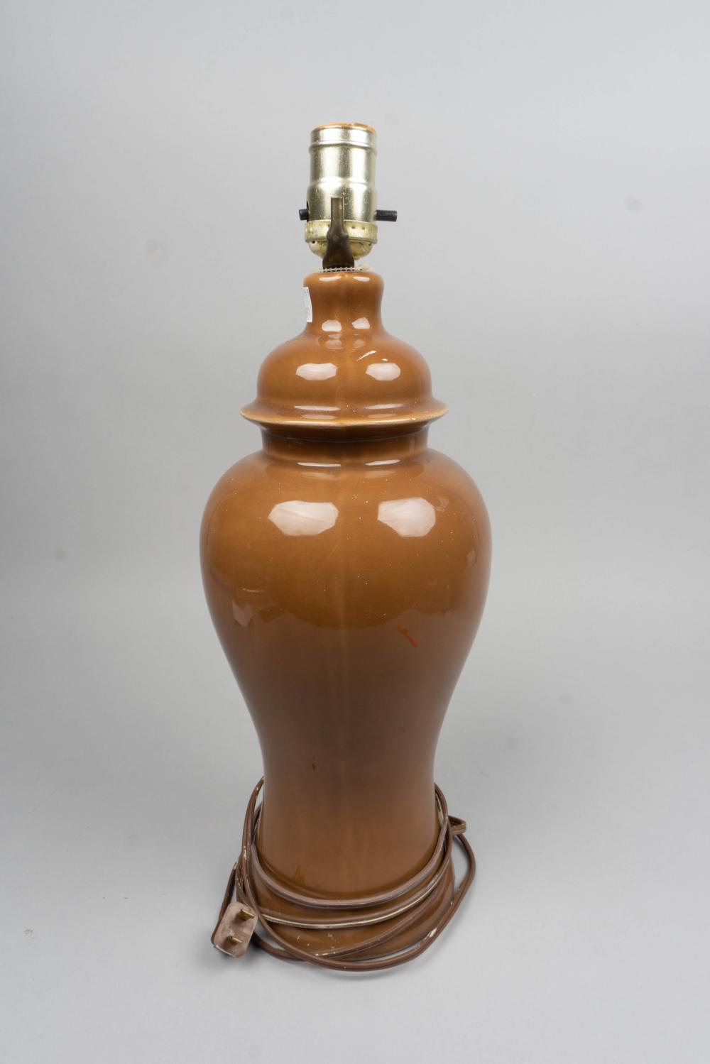 BROWN CERAMIC JAR LAMP 14 IN. (OF