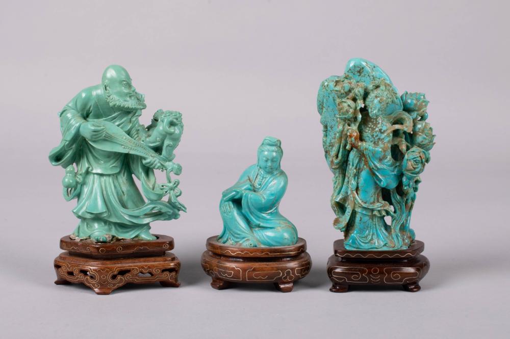 THREE CHINESE TURQUOISE FIGURAL 33d28b