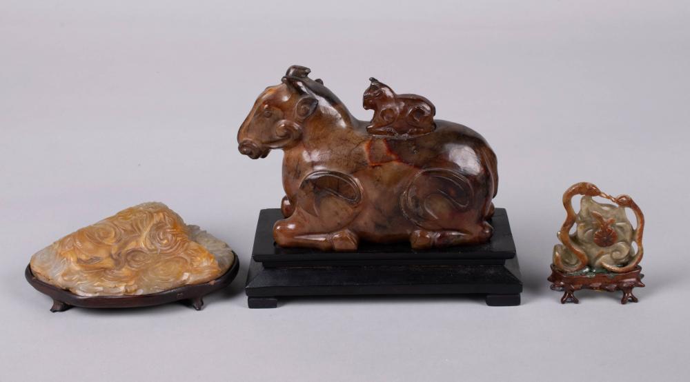 TWO CHINESE JADE CARVINGS AND ANOTHER