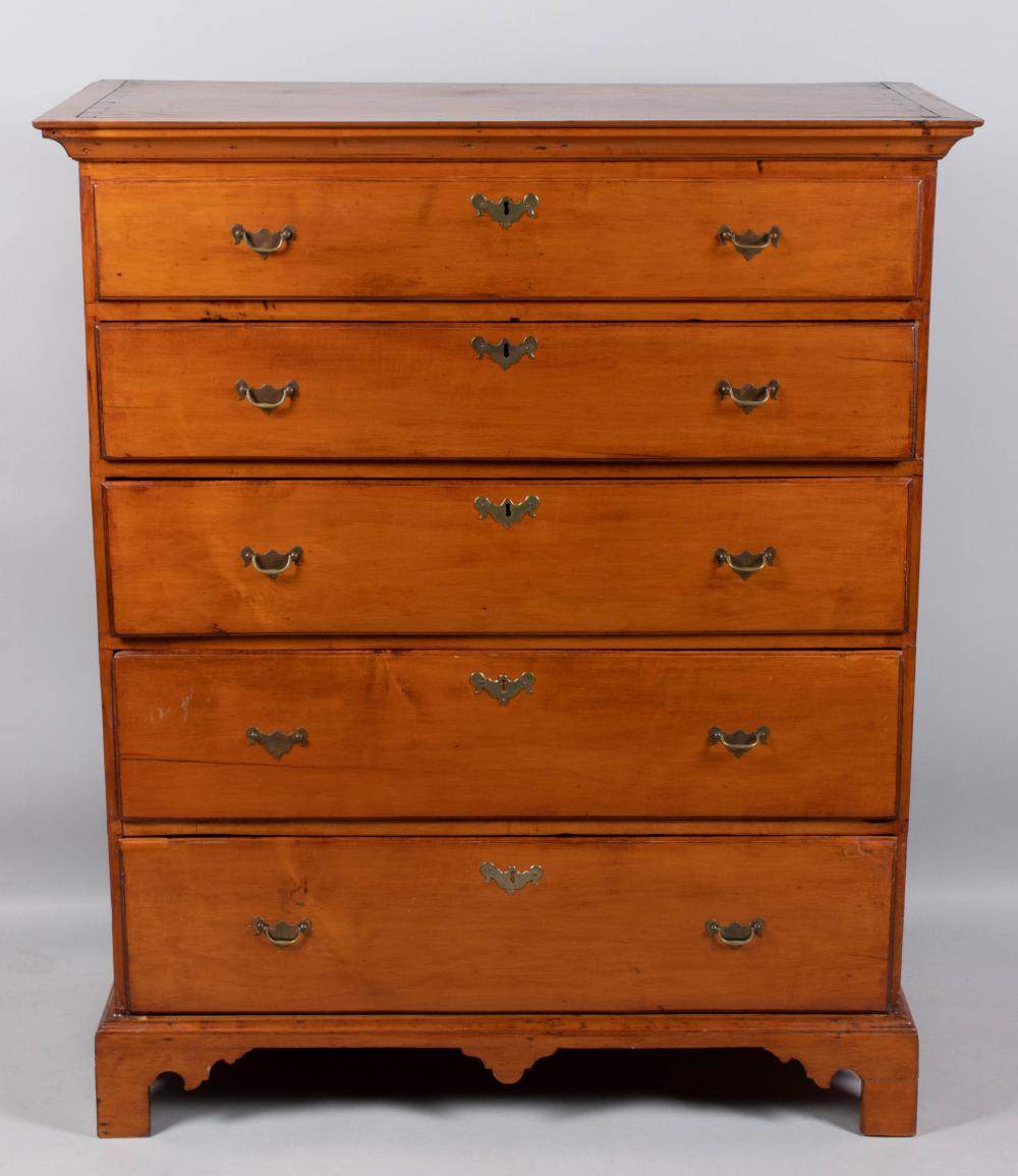 CHIPPENDALE CHERRY TALL CHEST OF DRAWERS,