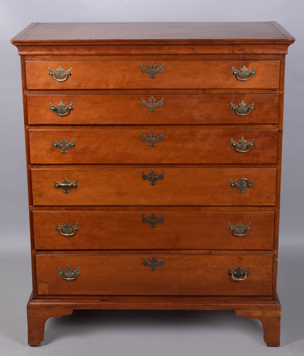 CHIPPENDALE CHERRY TALL CHEST OF DRAWERS,