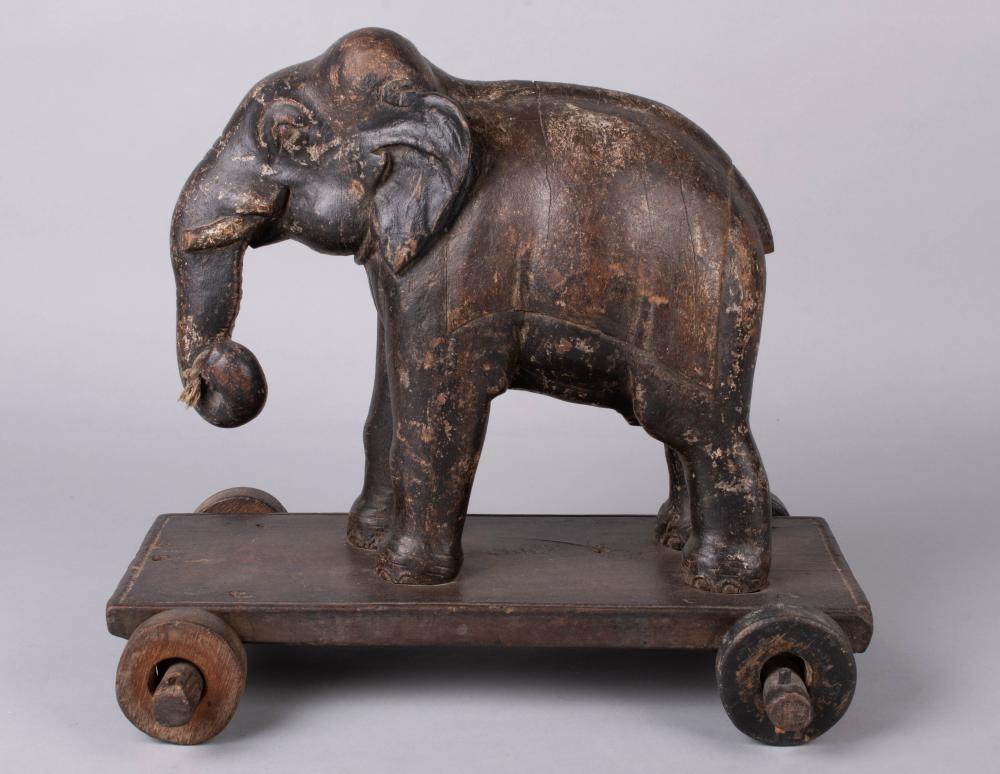 ANTIQUE CARVED ELEPHANT PULL TOY