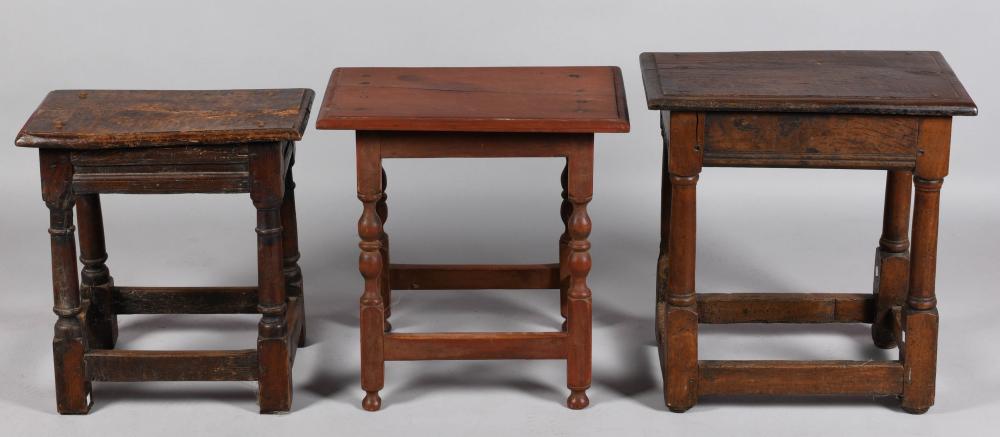 THREE ANTIQUE JOINED STOOLS LARGEST  33d373