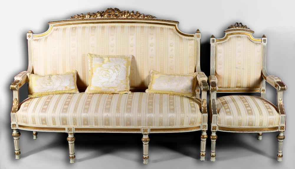 LOUIS XVI STYLE PARCEL-GILT CREAM