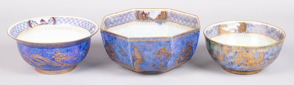 THREE WEDGWOOD DRAGON LUSTRE BOWLS  33d457