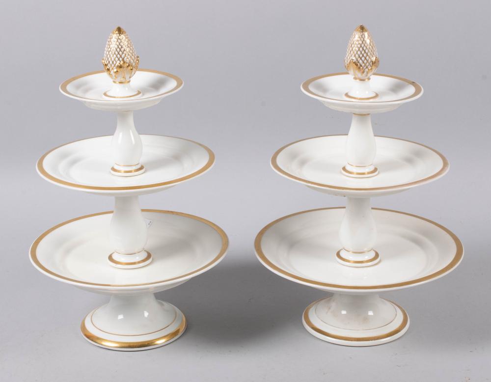 PAIR OF OLD PARIS PORCELAIN THREE-TIERED