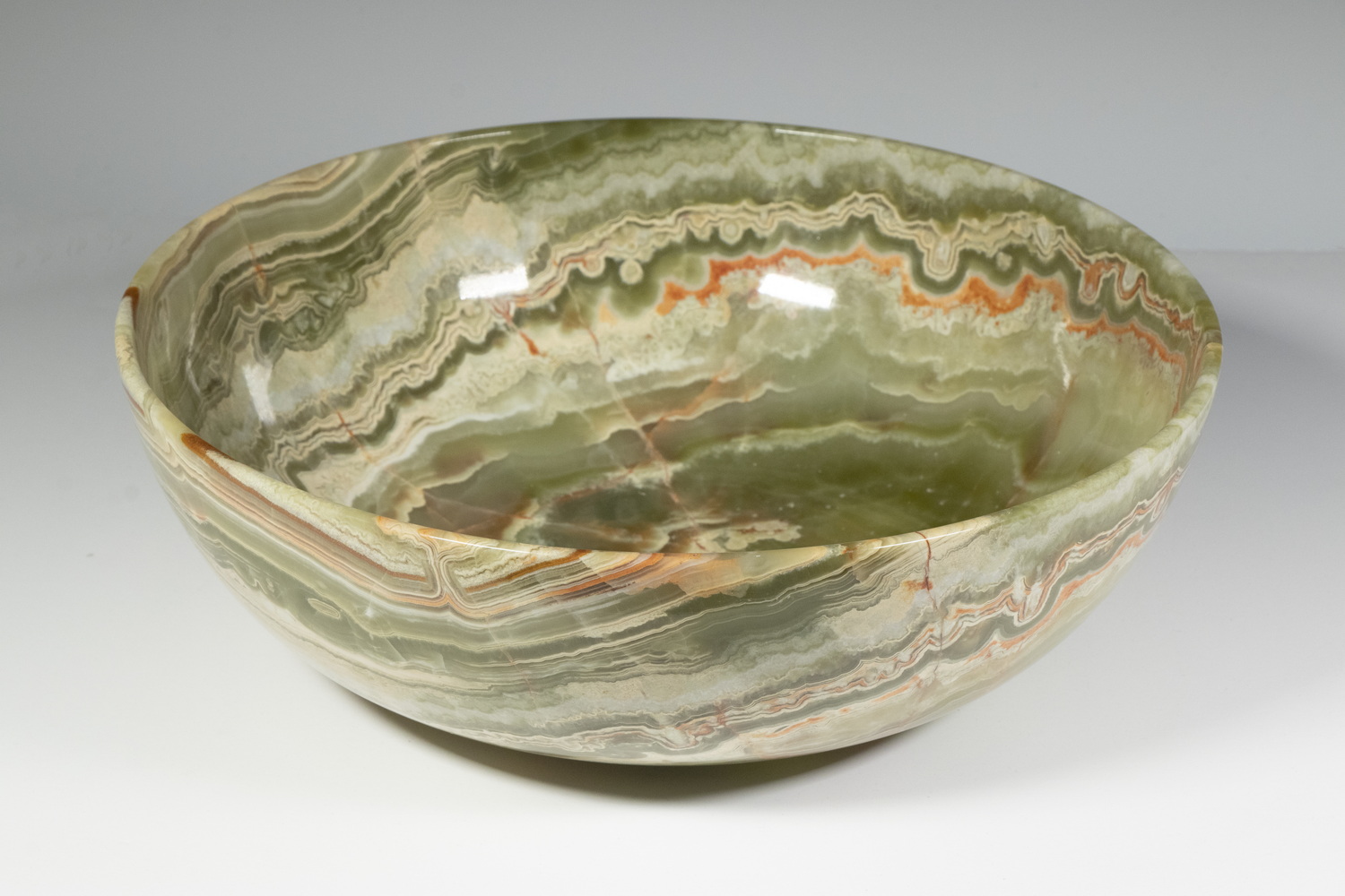 GREEN ONYX TURNED STONE FRUIT BOWL