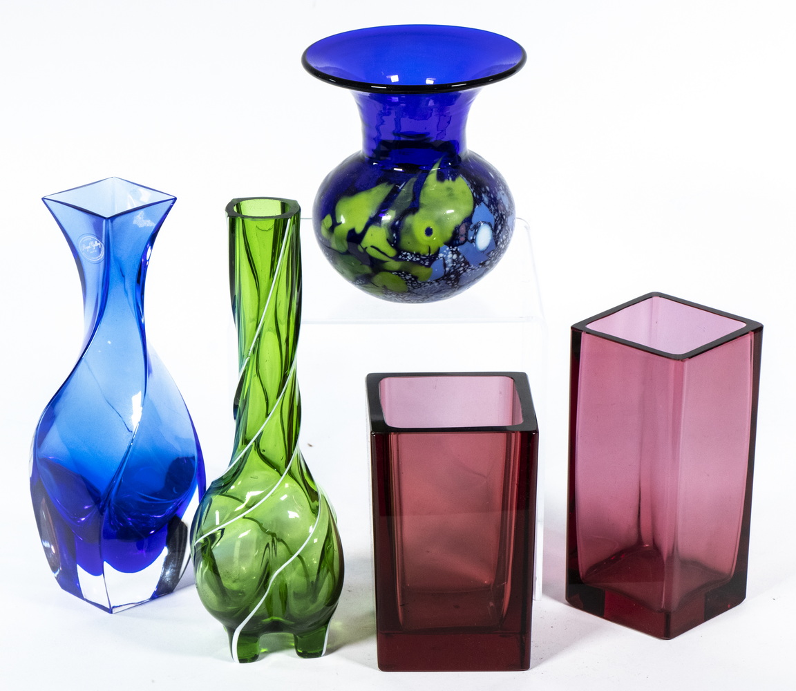 ART GLASS VASES Collection of (5) Finely
