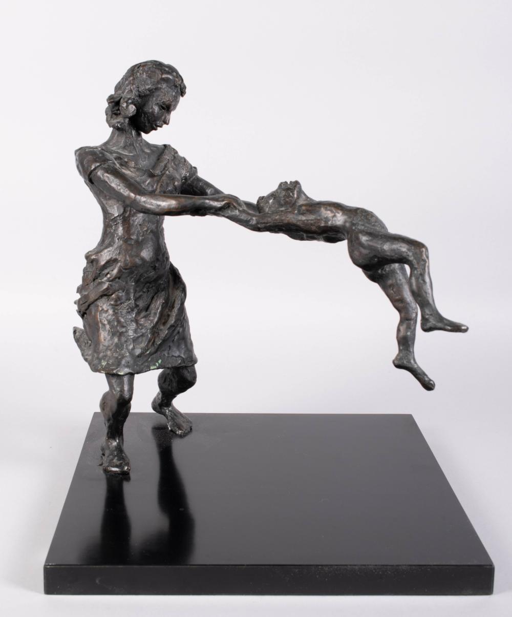 BRONZE GROUP OF MOTHER SWINGING