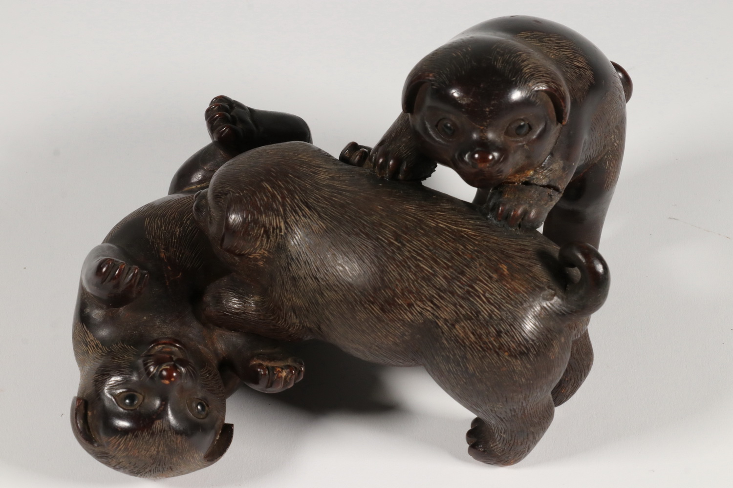 JAPANESE CARVED PUPPIES OKIMONO