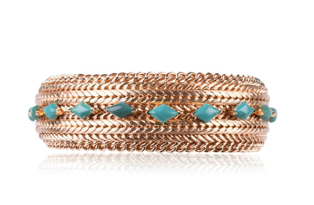 14K YELLOW GOLD AND TURQUOISE BRACELET 33d77d