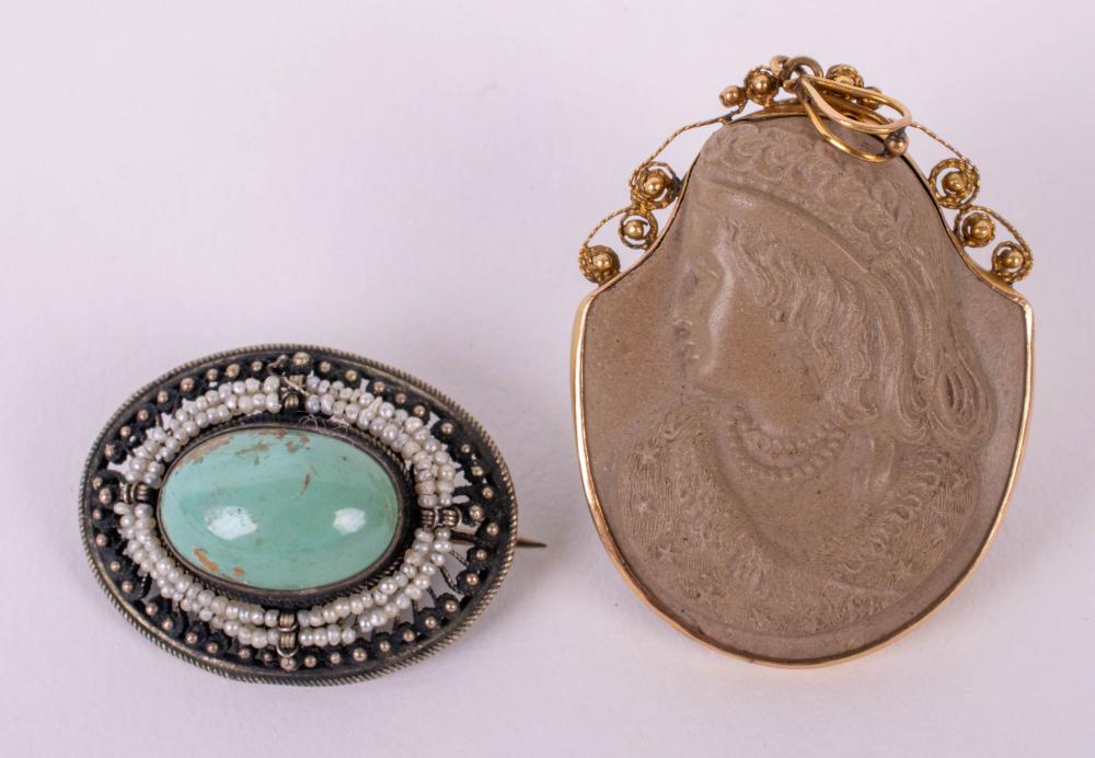 TWO ANTIQUE JEWELRY ITEMS: LAVA