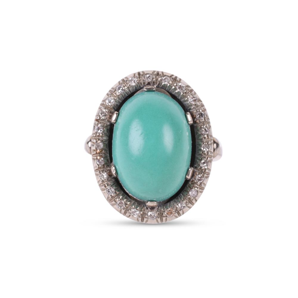 14K WHITE GOLD CABOCHON TURQUOISE 33d790