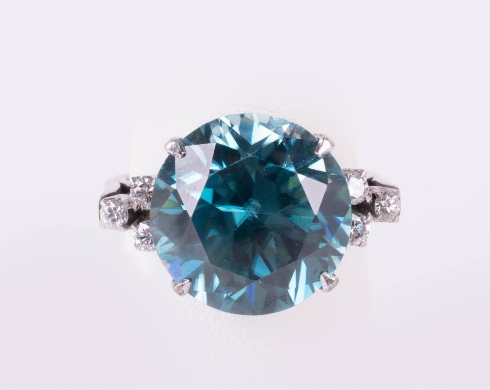 13.7 CARAT BLUE ZIRCON AND DIAMOND