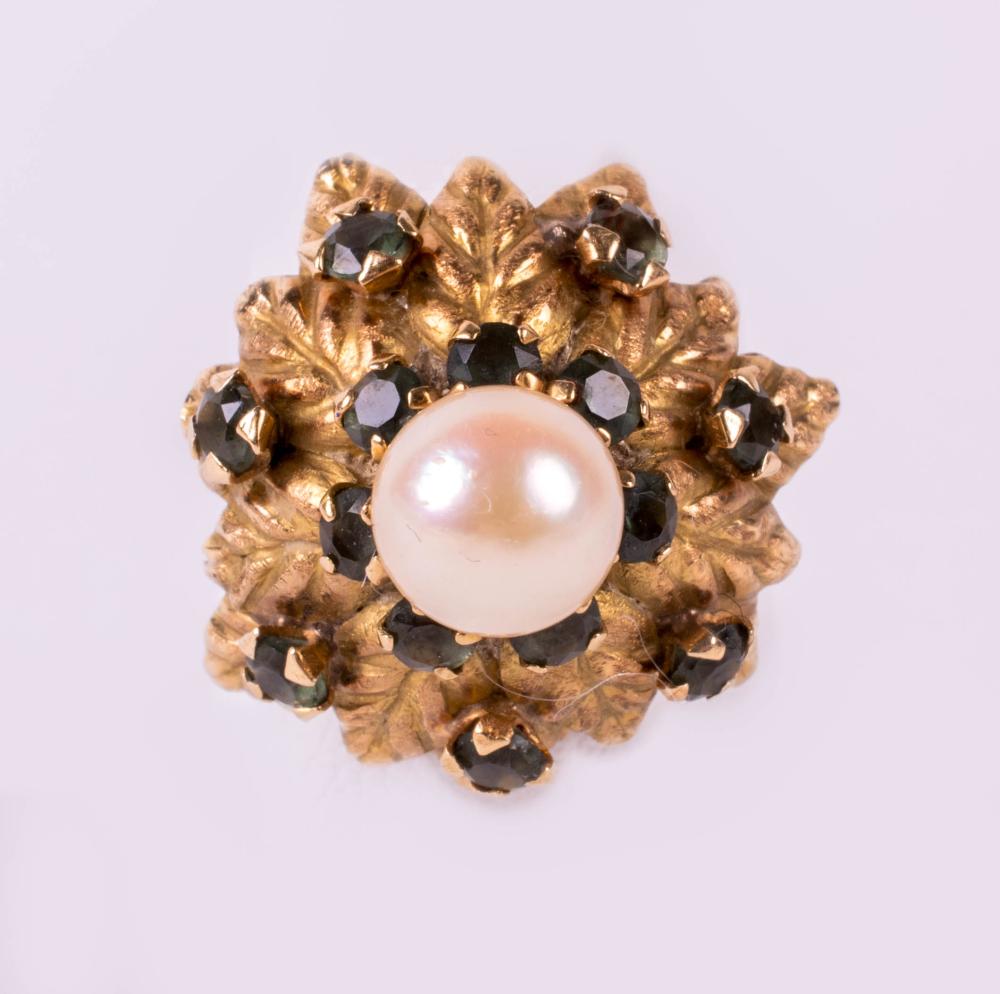 18K YELLOW GOLD PEARL AND TOURMALINE