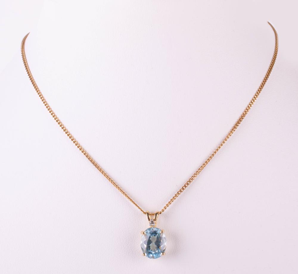 14K YELLOW GOLD BLUE TOPAZ AND