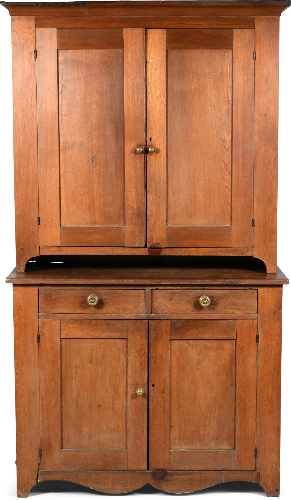 LATE FEDERAL PINE STEPBACK CUPBOARD  33d87b