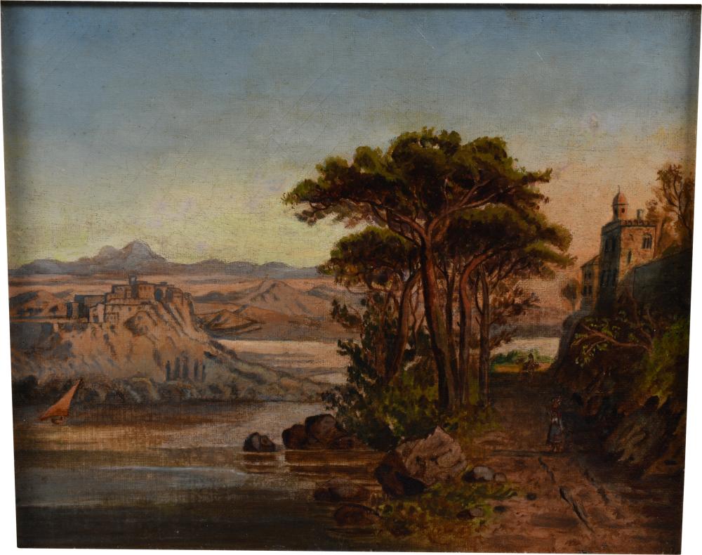 LANDSCAPE WITH FIGURE IN THE FOREGROUND,