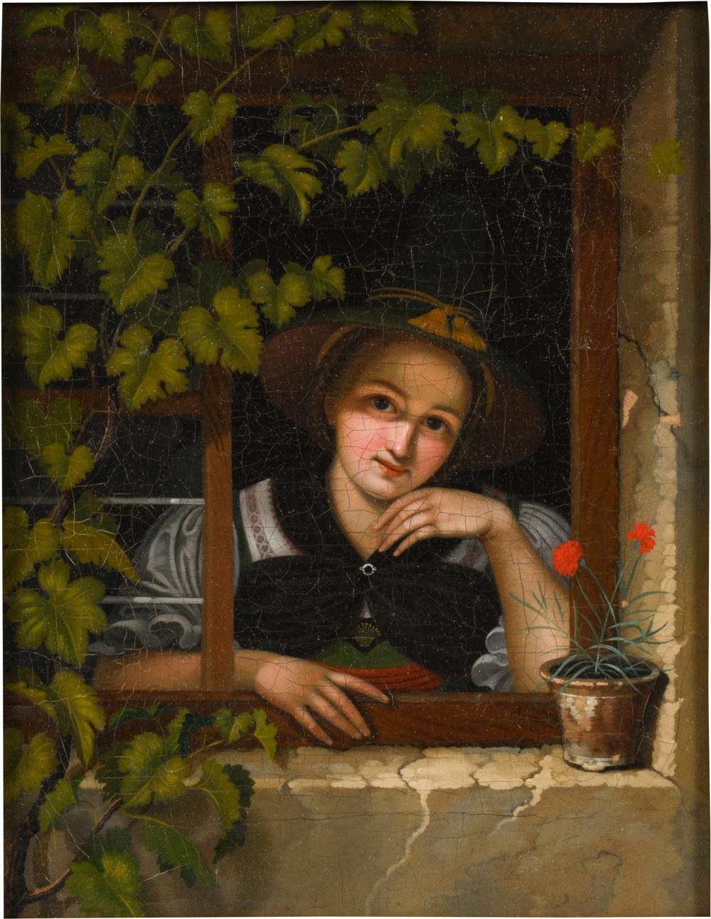 DUTCH 19TH CENTURY GIRL IN WINDOW  33d98c