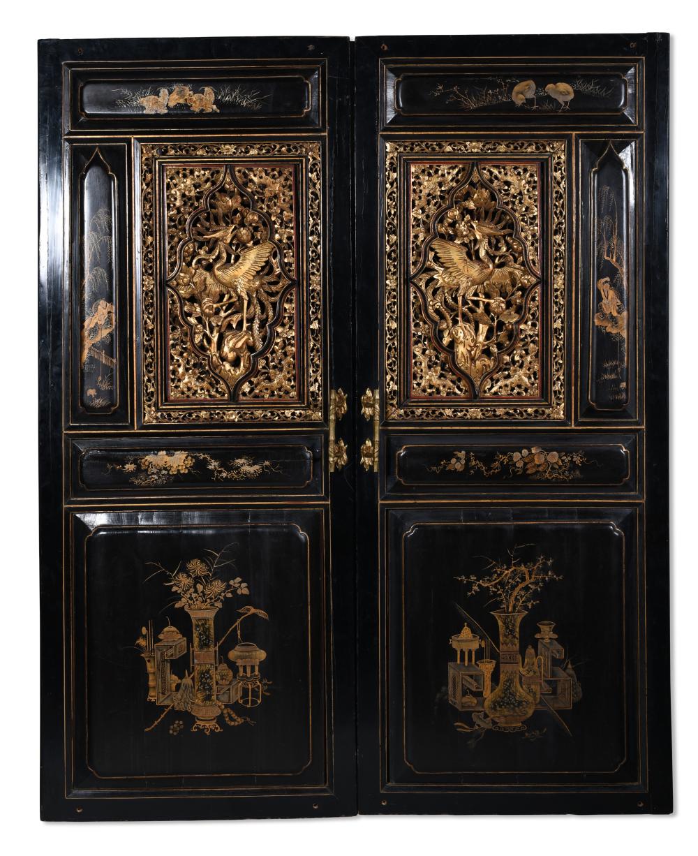 PAIR OF CHINESE EXPORT GILT BLACK 33da0b