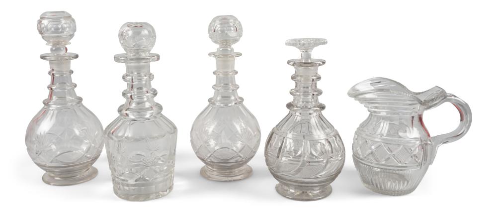 GROUP OF ANGLO-IRISH GLASS DECANTERS,
