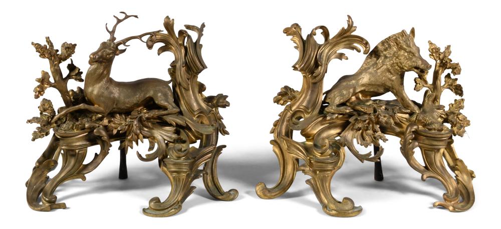 PAIR OF LOUIS XV STYLE ORMOLU STAG 33da3e