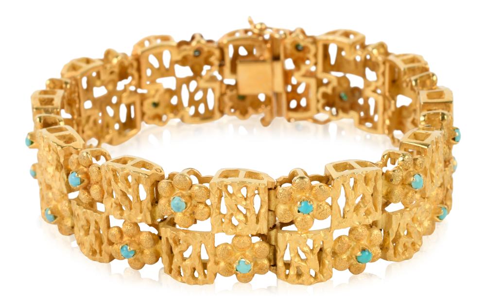 14K YELLOW GOLD AND TURQUOISE FLORAL