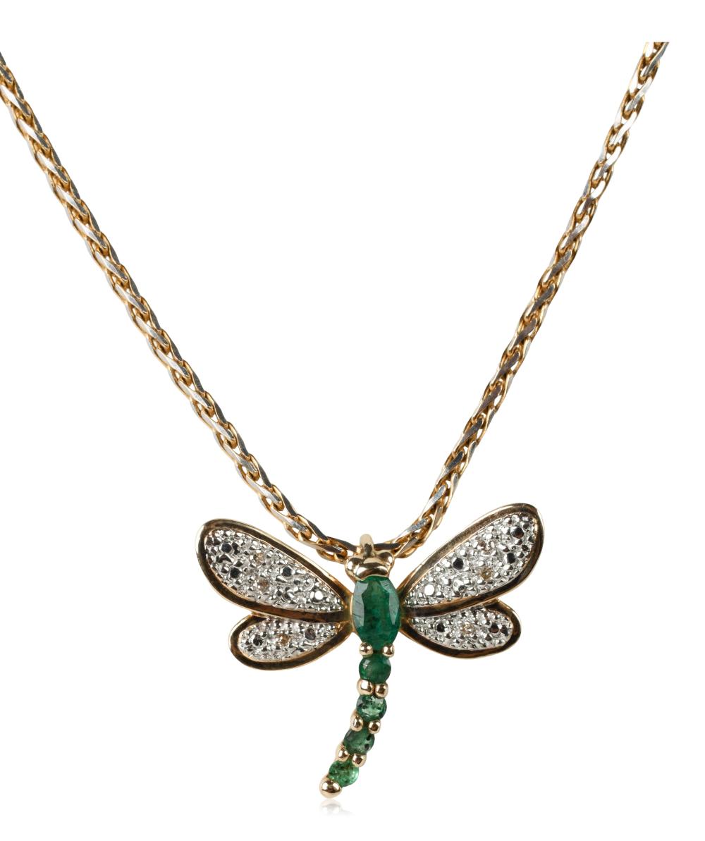 EMERALD AND DIAMOND DRAGONFLY PENDANT